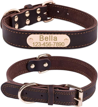 Personalized Leather Dog Collar with Engraved Nameplate